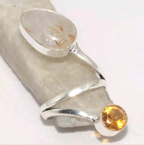 ***$15 Sale*** New Golden Rutile & Citrine Silver Ring. - Picture 1 of 1